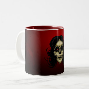 Gothic Sugar Skull Woman Red Rose Day of the Dead  Two-Tone Coffee Mug
