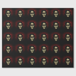 Gothic Sugar Skull Woman Red Rose Day of the Dead Wrapping Paper