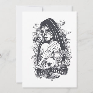 Gothic Sugar Skull Woman Tattoo Art Holiday Card