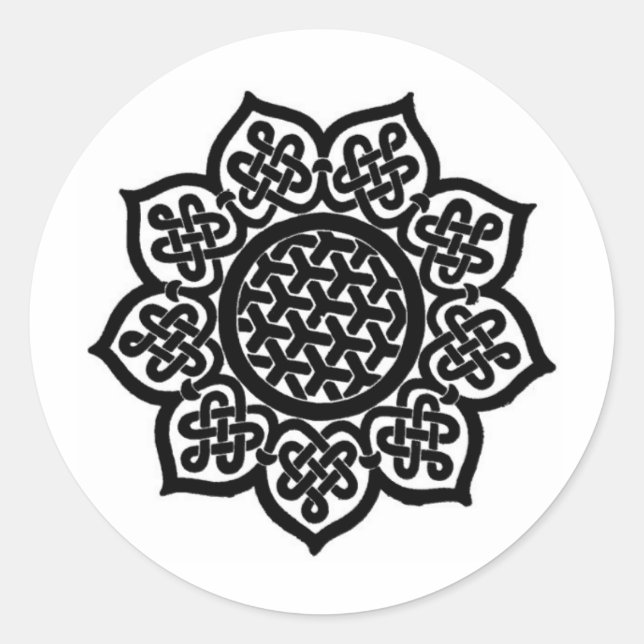 GOTHIC SUN Black White Celtic Knots Classic Round Sticker (Front)