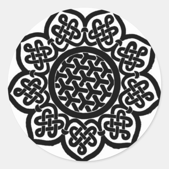 GOTHIC SUN Black White Celtic Knots Classic Round Sticker (Front)
