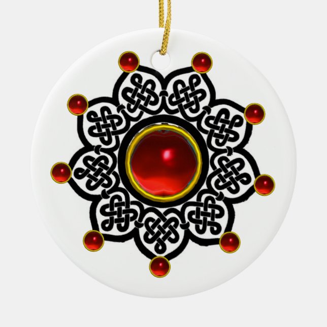 GOTHIC SUN  Red Ruby Gem Ceramic Tree Decoration (Front)