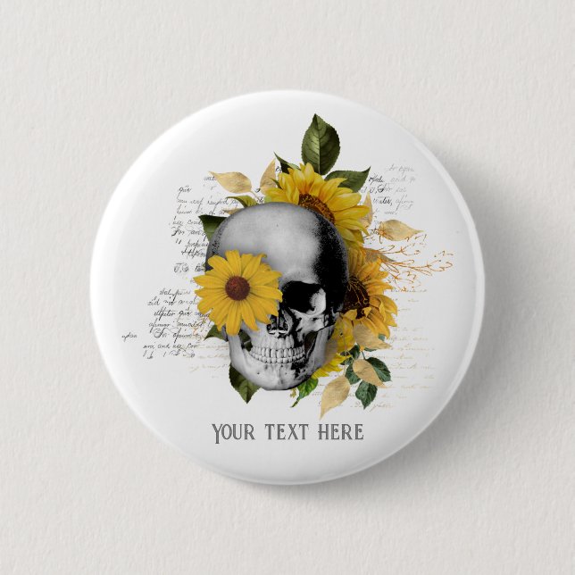 Gothic Sunflower Skeleton 6 Cm Round Badge (Front)