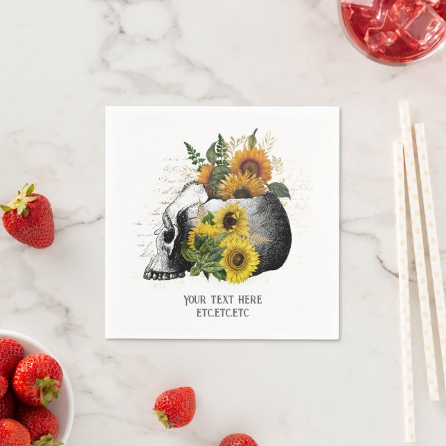 Gothic Sunflower Skeleton Napkin (Insitu)