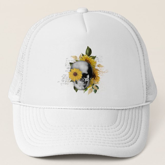 Gothic Sunflower Skeleton Trucker Hat (Front)