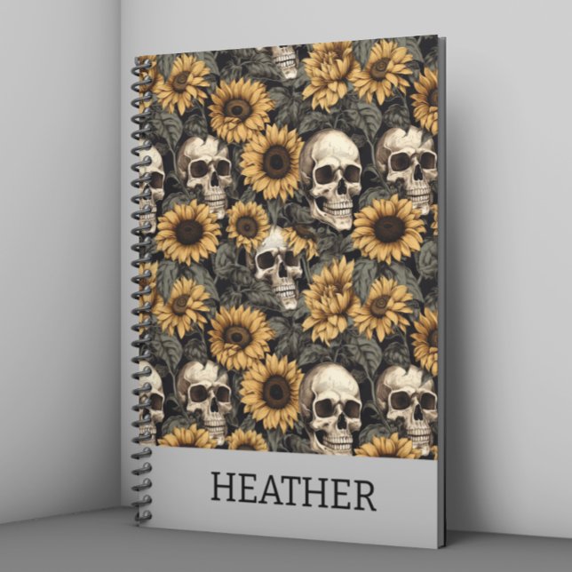 Gothic Sunflower Skull Personalised monogram Notebook (Creator Uploaded)