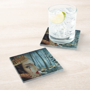 Gothic Surreal Unique Collage Sad Queen of Hearts Glass Coaster