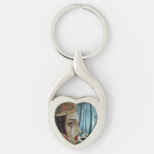Gothic Surreal Unique Collage Sad Queen of Hearts Key Ring