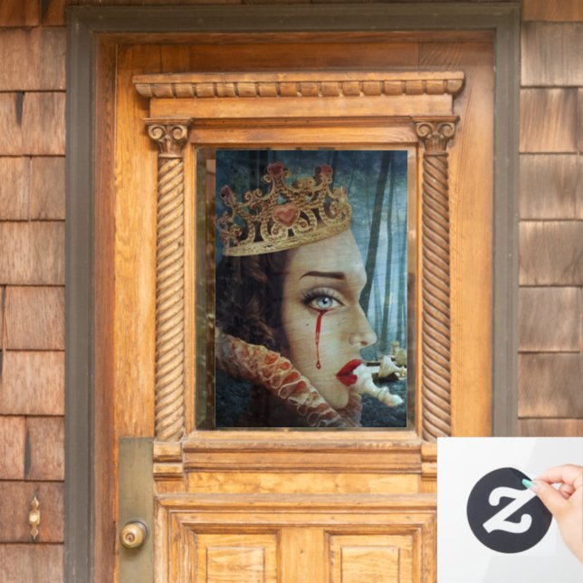 Gothic Surreal Unique Collage Sad Queen of Hearts Window Cling (Home Door)