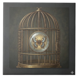 Gothic Surrealism Butterfly Birdcage Fine Art Tile