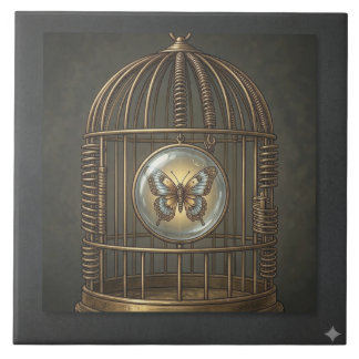 Gothic Surrealism Butterfly Birdcage Fine Art Tile