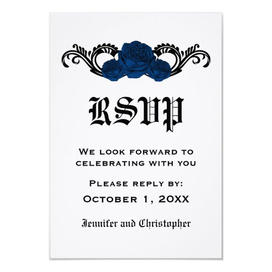 Gothic Swirl Roses Response Card, Blue Card