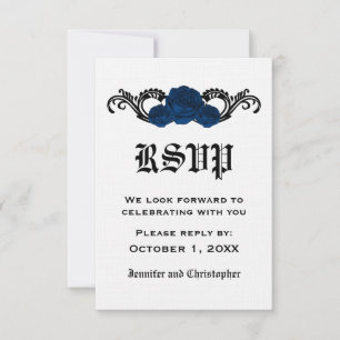 Gothic Swirl Roses Response Card, Blue Invitation