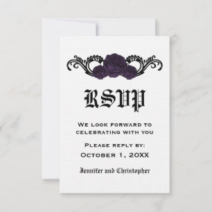 Gothic Swirl Roses Response Card, Purple