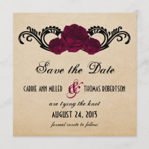 Gothic Swirl Roses Save the Date Invite, Fuchsia
