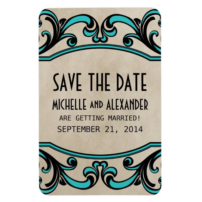 Gothic Swirls Save the Date Magnet, Aqua Magnet (Vertical)