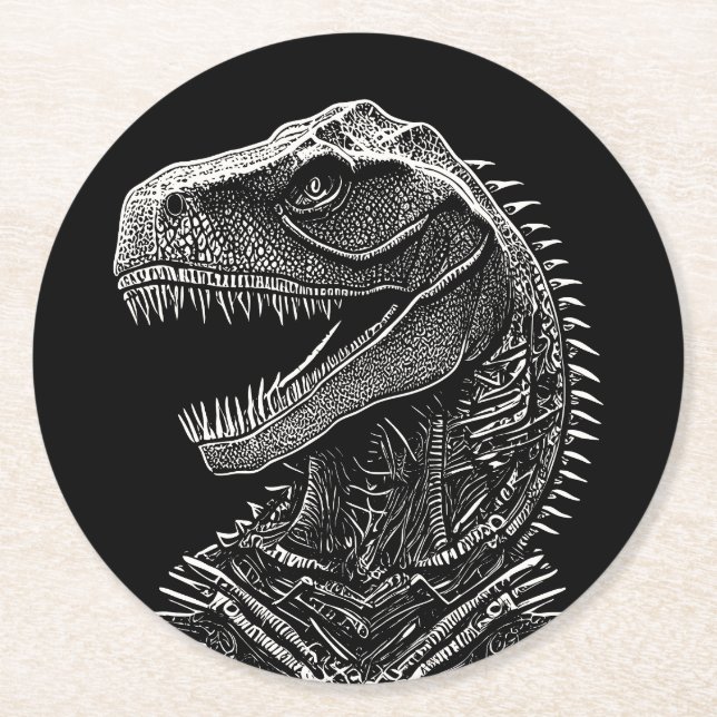 Gothic T-Rex Dinosaur Round Paper Coaster (Front)