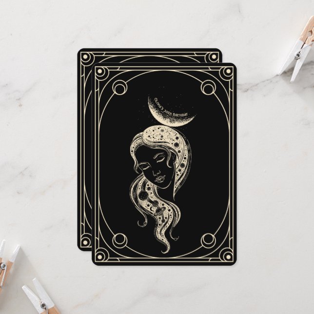 Gothic, Tarot card any age birthday invitation  (Front/Back In Situ)