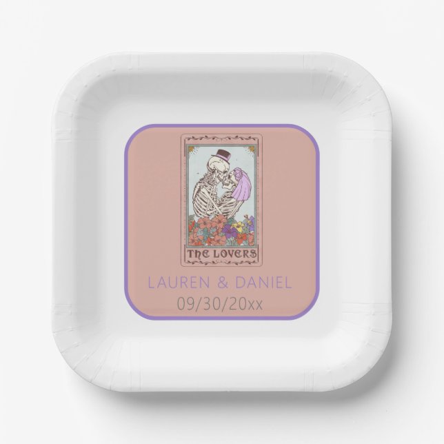 Gothic Tarot Card Lovers Names Wedding Paper Plate (Front)