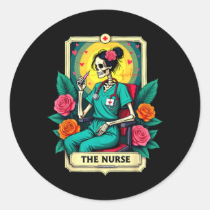 Gothic Tarot Card Nursing Skeleton The Nurse Classic Round Sticker