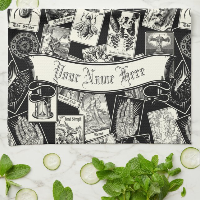 Gothic Tarot Card Victorian Witchcraft Apothecary  Tea Towel (Folded)