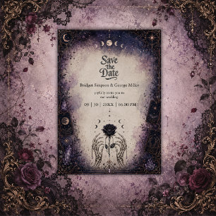 Gothic Tarot Moon Rose Skeleton Wedding Invitation