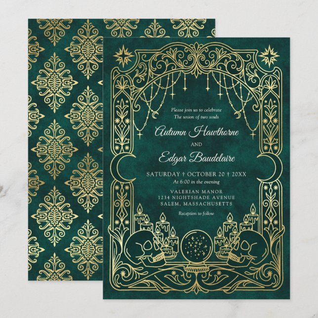 Gothic Tarot Witch Green Wedding Invitation (Front/Back)