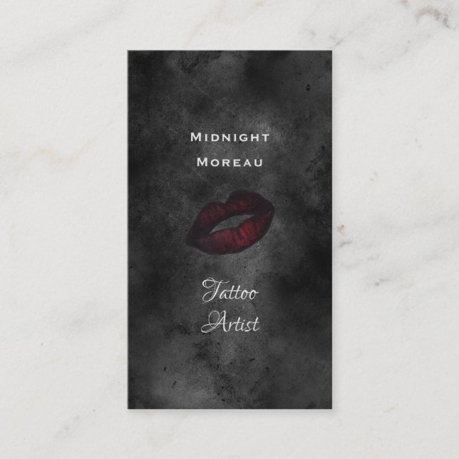Gothic Tattoo Artist Red Lips QR Code Business Card (Front)