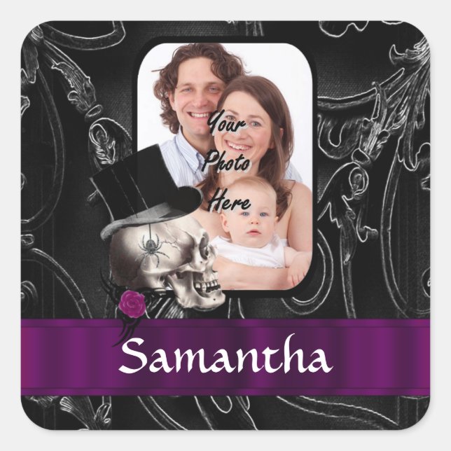 Gothic tattoo skull square sticker (Front)