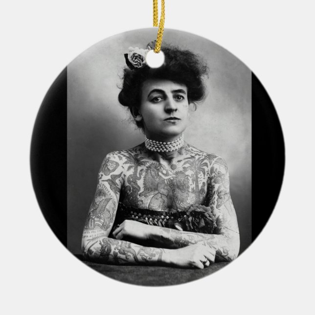 Gothic Tattooed Lady and Tribal Heart Ornament (Front)