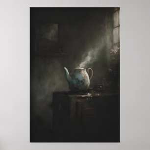 Gothic Tea Still Life With Victorian Teapot, Moody Poster