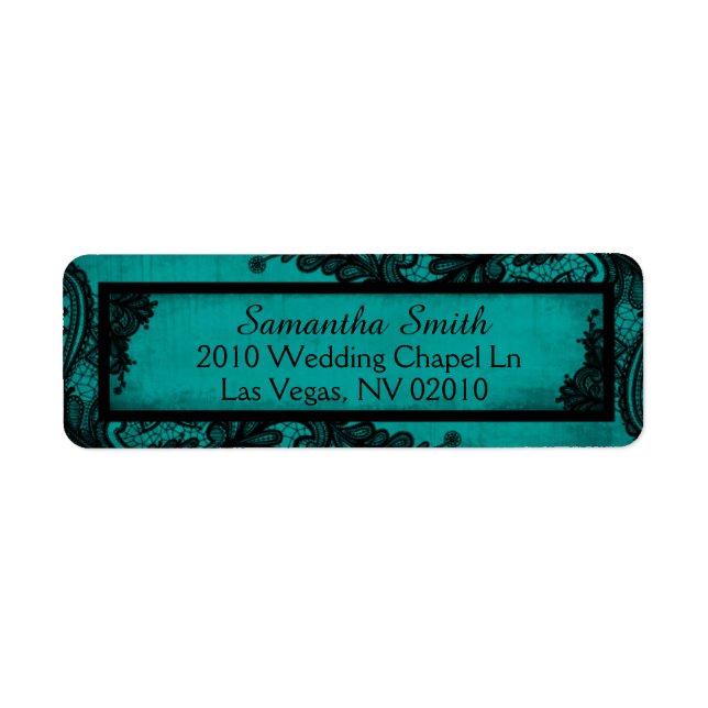 Gothic Teal Black Lace Grunge Wedding Labels (Front)