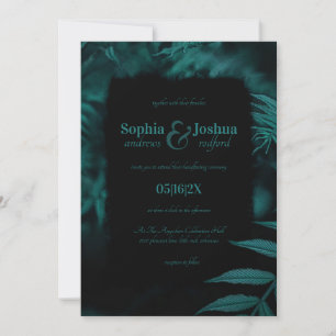 Gothic Teal Black Wedding Dark Leaves Handfasting Invitation