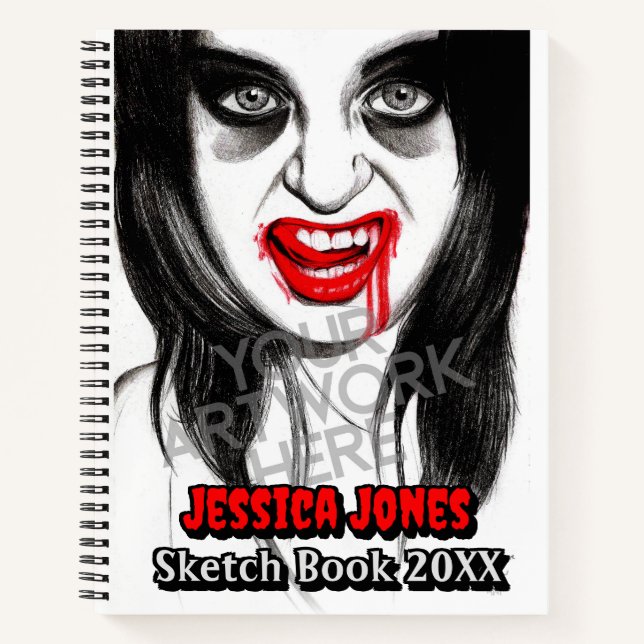 Gothic Teen Girl Your Artwork Name Photo Sketch Notebook (Front)