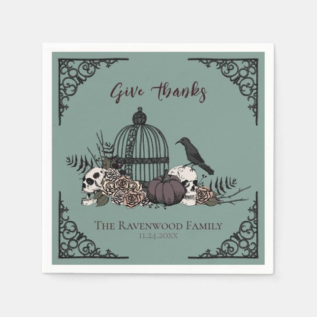 Gothic Thanksgiving Victorian Give Thanks Napkin (Front)