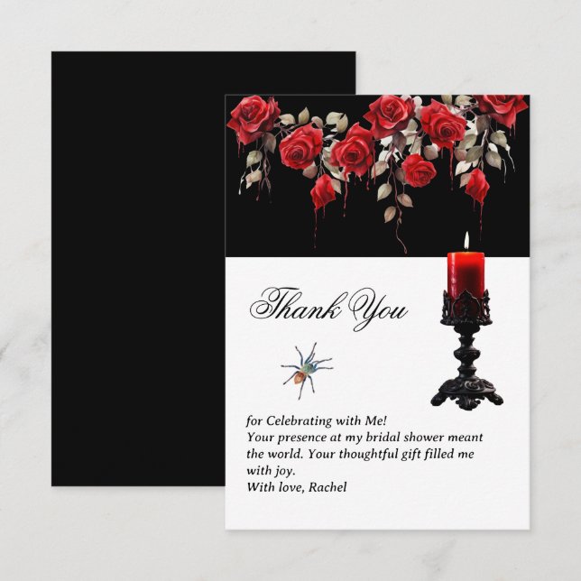 Gothic Theme Red Roses & Candle Bridal Shower  Thank You Card (Front/Back)