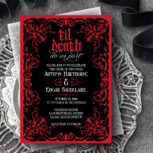Gothic Til Death Red Black Wedding Invitation