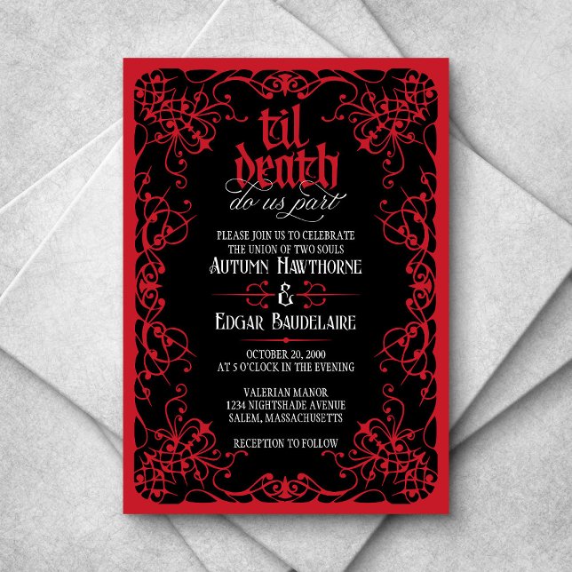 Gothic Til Death Red Black Wedding Invitation (Creator Uploaded)