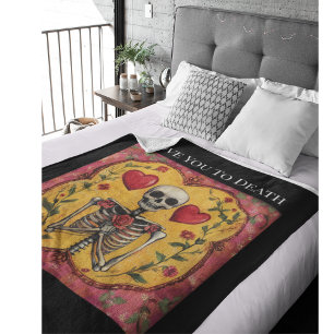 Gothic Til Death Skeleton Romance Wedding Gift Fleece Blanket