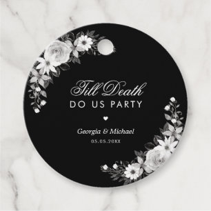Gothic Till Death Do Us Party Black Floral Wedding Favour Tags