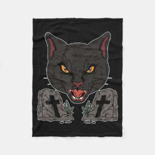 Gothic Tombstone Scary Black Cat Goth Halloween Fleece Blanket