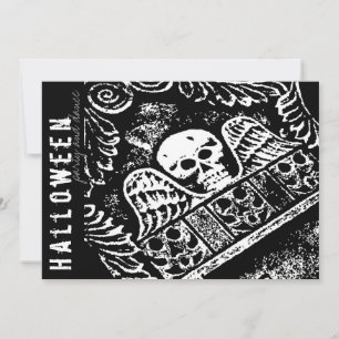 Gothic Tombstone Skull And Wings Halloween Party Invitation