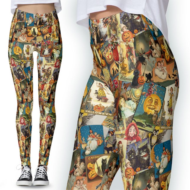 Gothic Traditional Vintage Halloween Greetings Leggings (Creator Uploaded)