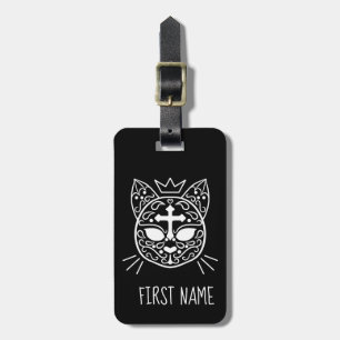 Gothic travel sugar skull spooky kitty cat luggage tag