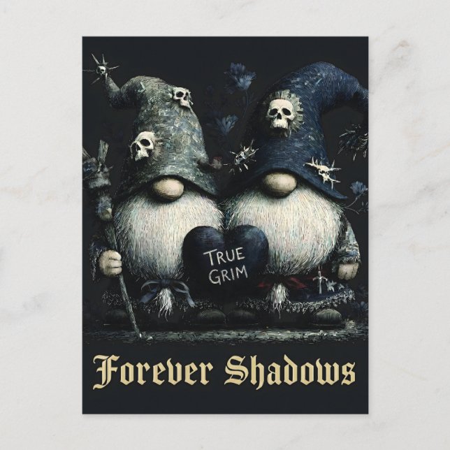 Gothic "True Grim" Gnomes with "Forever Shadows"  Postcard (Front)