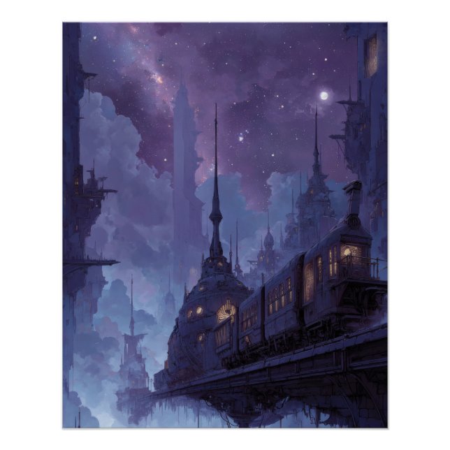 Gothic Twilight Spires In Misty Night Poster (Front)