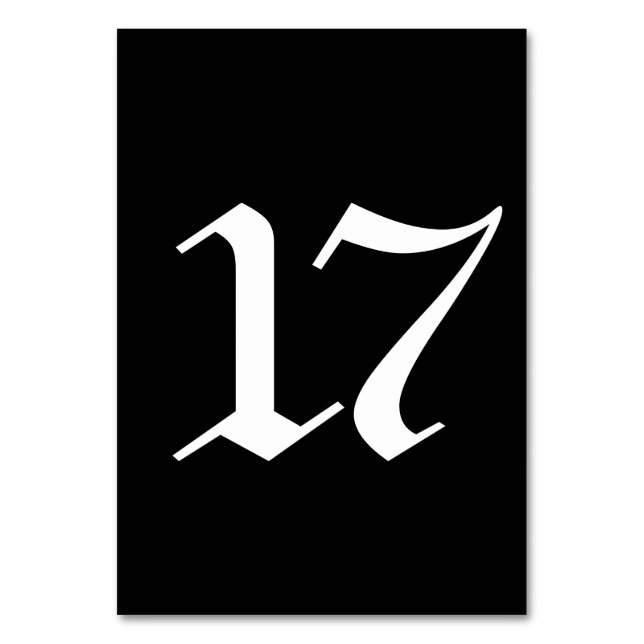 Gothic typography black wedding  table number (Front)
