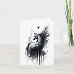 Gothic Unicorn Messy Ink and Wash  Card