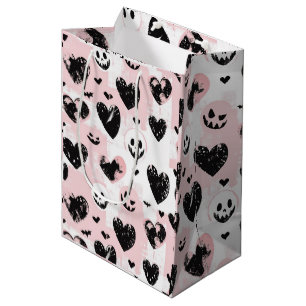 Gothic Valentine Black and Pink Hearts Medium Gift Bag