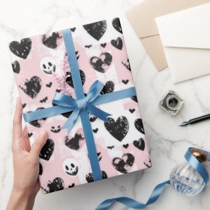 Gothic Valentine Black and Pink Hearts Wrapping Paper